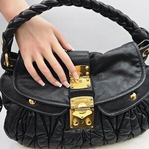 Miu Miu Matelassé Black Pleated Leather Two-Way Bag